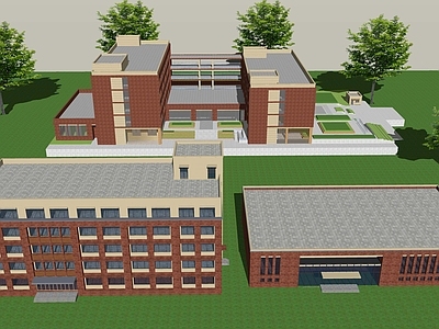 现代主义学校建筑 学校红砖建筑 乡村拼花砖建筑 红砖墙建筑