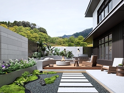 现代庭院 别墅庭院 庭院花园 屋顶花园 庭院小品 枯山水