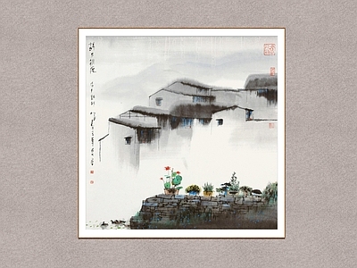 中式挂画 水乡秋屋 江南水乡 杨明义 装饰画