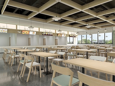 原木风学生食堂 学校食堂 职工食堂 餐厅餐桌椅 明档口