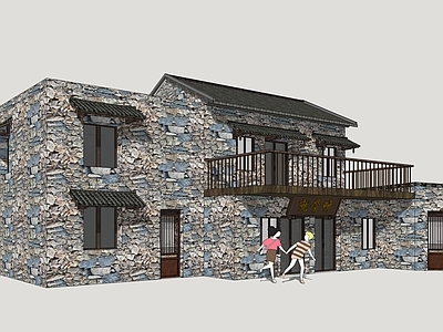 中式民宿建筑 乡村石屋 石屋民宿 渔村石屋 乡村民居建筑