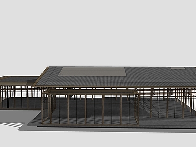 新中式小公建 古建廊架 斜屋顶木结构 文创构筑物