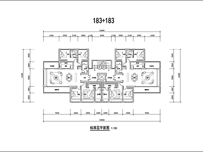 住宅楼建筑 多层 T2户型 183平米 平面图