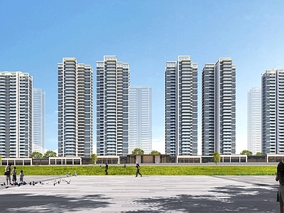现代主义小高层住宅楼 沿街透视 高层住宅 沿街商铺 国际化多元大社区