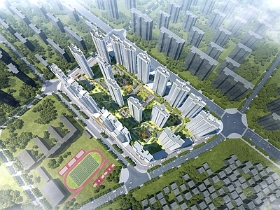 现代主义小高层住宅楼 鸟瞰规划 现代风格高层住宅 国际化复合型社区