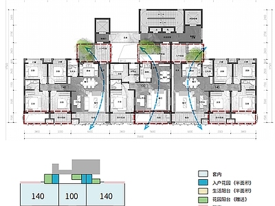 住宅楼建筑 高层 T3户型 100和140 平面图
