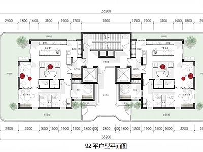 住宅楼建筑 高层 T2户型 92平米 平面图