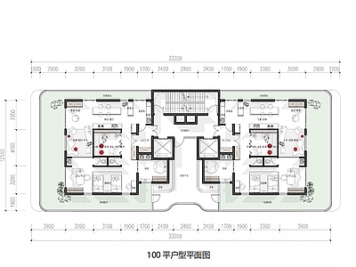 住宅楼建筑 高层 T2户型 100平米 平面图