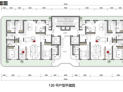 住宅楼建筑 改成 高层 T2户型 120平米 平面图