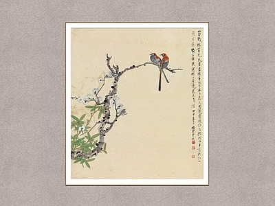 中式挂画 桃竹双雀 花鸟画 装饰画