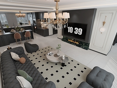 轻奢客餐厅 黑白法式客餐厅 法式主卧 法式客餐厅厨房 卧室衣帽间 法式榻榻米