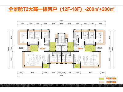 其他居住建筑 全景舱户型 T2 一梯两户 四代宅户型 新规200户型