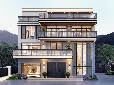 现代独栋别墅 农村别墅 庭院景观 居住小区 现代简约高端住宅 洋房阳台花园