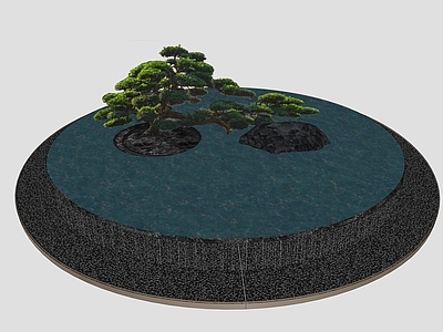 禅意绿植摆件 镜面水景