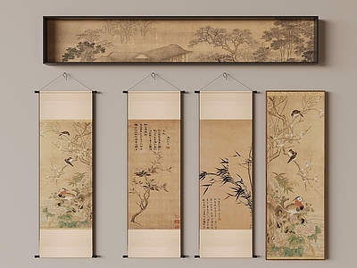 中式宋式挂画 中古风挂画风景画 宋氏动物画植物画