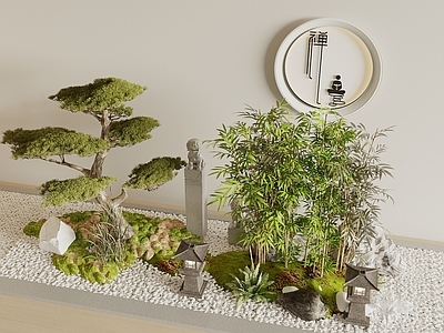 禅意室内景观 新中式植物景观 景观小品 庭院景观 住宅景观 景观树植物堆