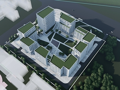 现代主义产业园办公楼 围合布局 高层院落 现代产业园 办公公寓酒店1