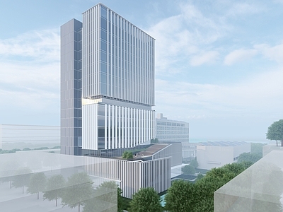现代主义科研办公楼 高层办公楼 现代简洁 竖向线条感 总部大厦 高层研发楼