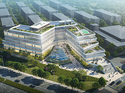现代主义研发中心 办公楼单体 退台建筑 折线办公楼 现代办公