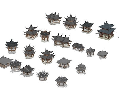 中式古建古建筑 亭子 中式亭子 四角亭 六角亭 圆亭 八角亭