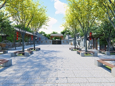 中式古建乡村公园 乡村 和美乡村景观 乡村景观 祠堂景观 美丽乡村