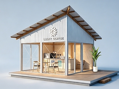 现代简约餐饮建筑 咖啡厅 奶茶店 临时建筑 商业盒子 快闪店