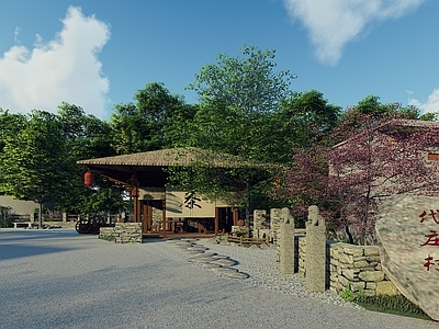 中式文旅项目景观 乡村 古亭 文旅 茶楼 乡村景观