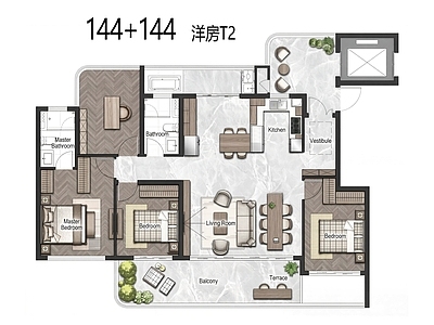 住宅楼建筑 四代宅 花园洋房 T2 144户型