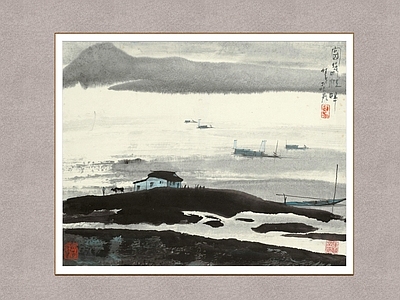 中式山水画 富春江畔 江南水乡 杨明义 国画 装饰画
