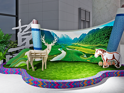 新中式其他文化展厅 中式山水DP点 室内流水打卡点 文旅景观造景 中庭水景展台 山水美陈装置