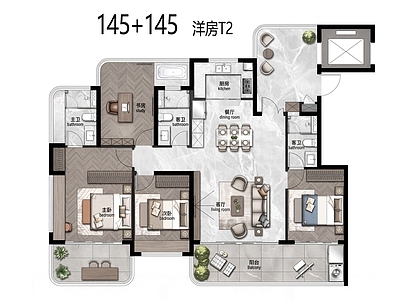多层住宅 T2 花园洋房 140平 四代宅