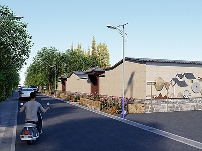 新中式景观景墙 现代石材围挡 乡村景墙 乡村围栏 文化墙面