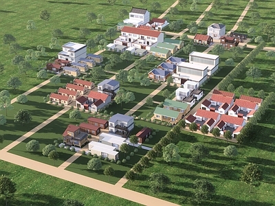 现代主义鸟瞰规划 农村鸟瞰图 村庄规划 基地设计 训练场地