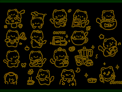 动物 现代简笔动物 猫咪玩偶玩具 彩绘壁画施工图