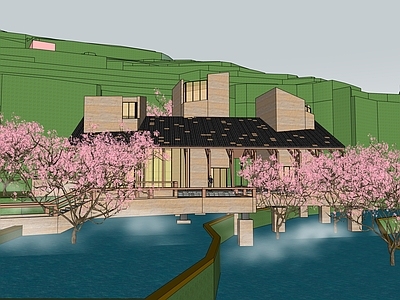 新中式景观民宿建筑 乡村树屋 乡村咖啡店 民宿接待中心 新中式夯土建筑