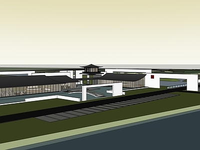 新中式售楼处建筑 新中式售楼部 中式庭院建筑 网红接待中心 公共建筑