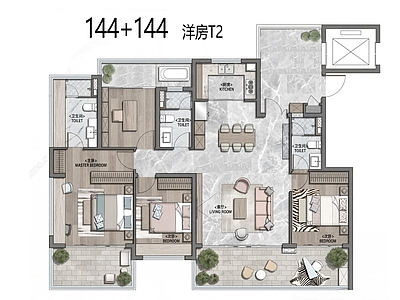 住宅楼建筑 T2 花园洋房 144平 四代宅