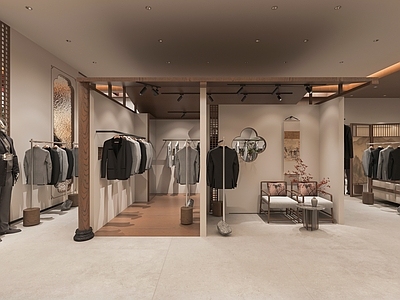 新中式服装店 新中式男装店 服装店 禅意服装店 新中式隔断 模特