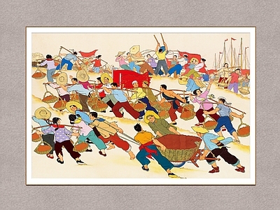 中式画框 年代画 风俗画 宣传画 装饰画 修堤防洪