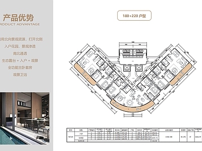 住宅楼建筑 高层 T3户型 220平米 180平米 平面图