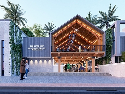 现代商场建筑 现代酒吧咖啡厅 木构建筑 拉索木构建筑 热带建筑