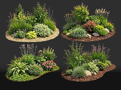 现代花境 2D花境植物组团 花卉花镜 花草镜植物组合 花草花丛 地被花灌木球
