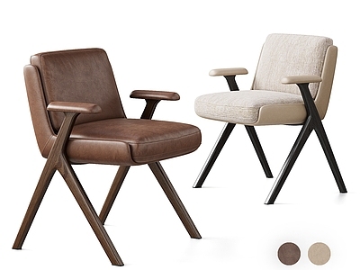中古风餐椅 MINOTTI 意式复古扶手椅 Lilliam 皮革布艺实木单椅 休闲椅