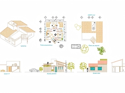 别墅建筑 现代单层别墅 平立剖全套图纸