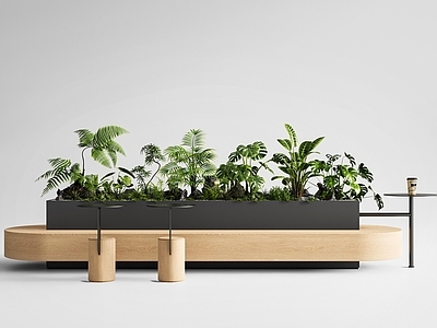 现代简约景观座椅 公共座椅 户外长凳 景观长凳 植物堆 卡座