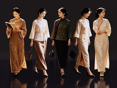 中式多人 2D旗袍美女 新中式美女 古典美女 古装美女 古装美人