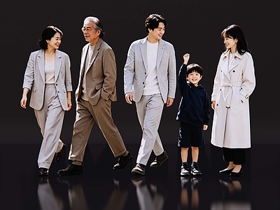 日式多人 2D亲子人物组合 多人亲子游 现代一家五口 亚洲人物组合 现代亚洲人