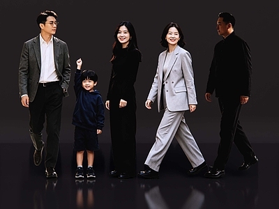 多人 2D亲子人物组合 多人亲子游 现代一家五口 亚洲人物组合 现代亚洲人