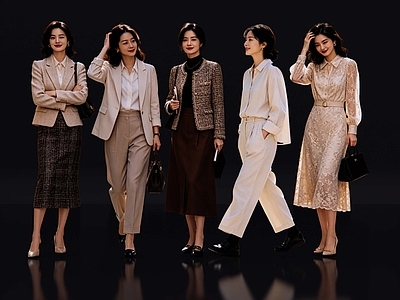 轻奢多人 2D亚洲青年人物 商业街人物 时尚美女 美女组合 时尚休闲美女