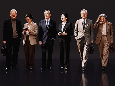 现代多人 2D亚洲老人 办公老人 公司高管 董事长夫妇 职场老人